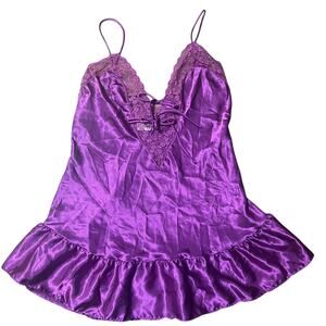 Sexy Vintage Feather Bed Intimates Purple Satin & Lace Chemise Size Medium
